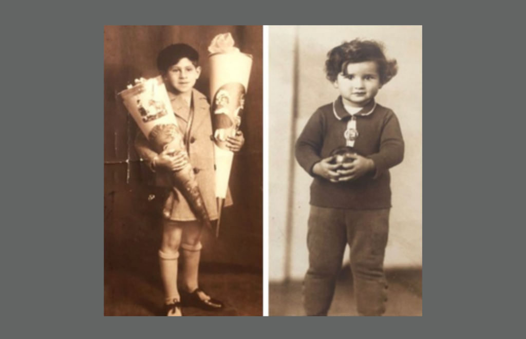 black and white photos of two small children