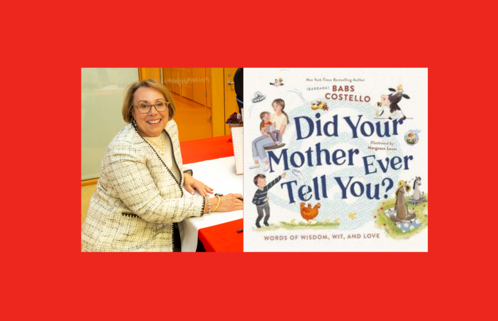 Woman at table and book jacket Did Your Mother Ever Tell You