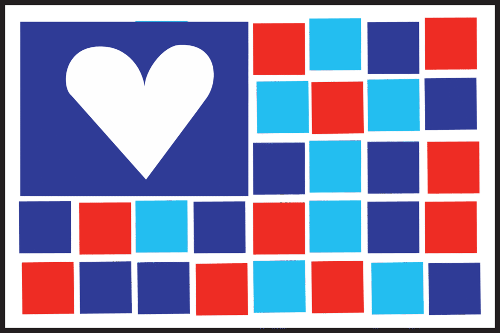 flag with heart and square blocks of color