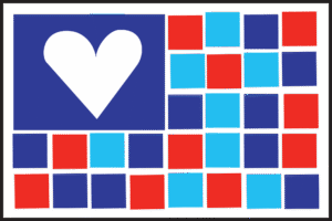 flag with heart and square blocks of color